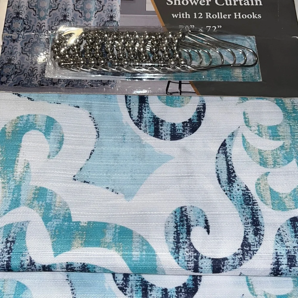 Compass bath set Shower Curtain 12 hooks 70” x 72” brand new Washable material